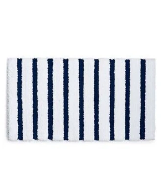 Alfombra de baño Charter Club Elite a rayas de felpa náutica antideslizante 19" x 34" blanco marino Foto 1 de 2