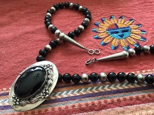 Carol Felley Sterling Onyx Necklace - Picture 1 of 5