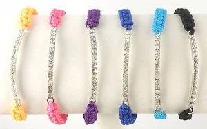 Macrame Bracelet Silver Tone Studded Bar Unisex - Picture 1 of 14