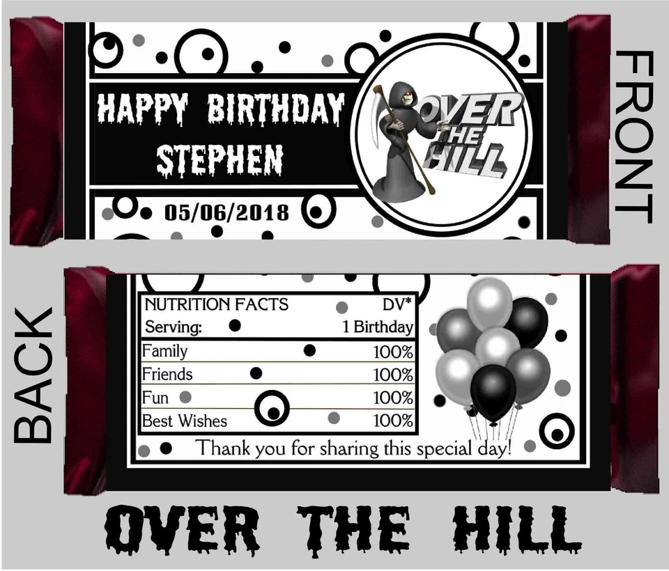 12 ~ OVER THE HILL FIESTA DE CUMPLEAÑOS CANDY BAR ENVOLTORIOS FAVORES DE FIESTA Foto 1 de 2