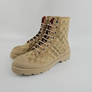 Gucci $ 1100 Herren Beige GG Canvas Web Stiefel Neu & Authentisch - Bild 1 von 11