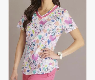 Angel and Stitch Cherokee Scrubs Tooniforms Disney V Neck Top TF769 Women’s Med - Image 1 of 4