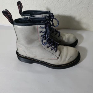 Dr Martens Boots Girls 2;Silver Sparkle Rays 1460J Combat Boots Unicorn Glitter - Picture 1 of 10