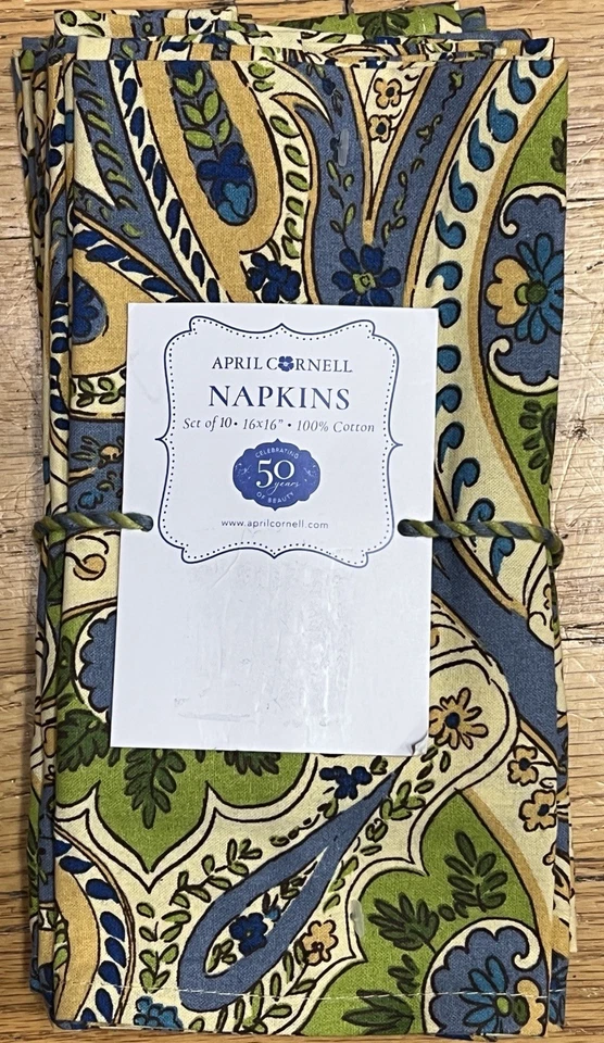 Juego de 10 servilletas de tela francesa April Cornell azul amarillo verde cachemira Foto 1 de 1