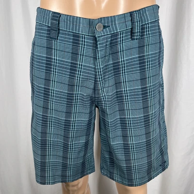 Shorts chino masculino Oakley 32W azul xadrez desempenho stretch golfe - Imagem 1 de 4