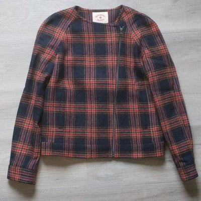 Brooks Brothers Mujer Tartán Cuadros Chaqueta Lana Azul Marino Rojo Cremallera 2 Rojo Vellón Preppy Foto 1 de 4