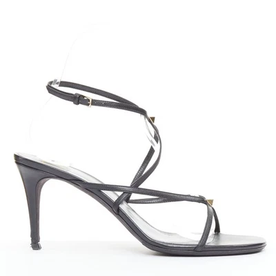 VALENTINO Rockstud черной кожи золото простые запонки с ремешками сандалии EU39 - Изображение 1 из 4