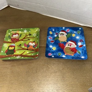 2er Set 6x6 Melamin Weihnacht Eulen Dessert Salat Snack Teller Weihnachten Eule - Bild 1 von 4