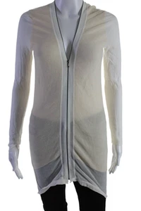 Elie Tahari Womens Ribbed Long Sleeve Mesh Textured Zipped Cardigan Beige Size M - Picture 1 of 4