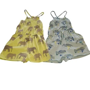 Tea Collection Girls Size 7 (marked 8) PAIR Ruched Romper Shorts Fish & Elephant - Picture 1 of 8