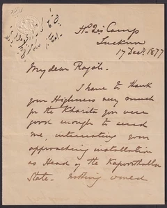 GOVERNMENT OF INDIA 1877 crested letter signed Commander in Chief Sir F P Haines - Picture 1 of 4