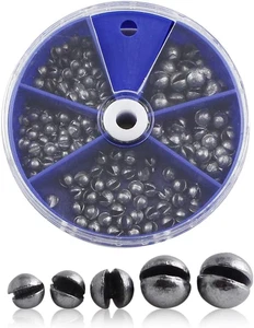 205Pcs Pesi da Pesca Affondatori, 5 Misure Rotondo Split Shot Affondatore con Scatola in Plastica - Foto 1 di 12