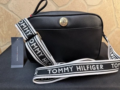 Tommy Hilfiger Camera Crossbody Bag Black Pebble Logo Web Strap NWT - Image 1 of 4