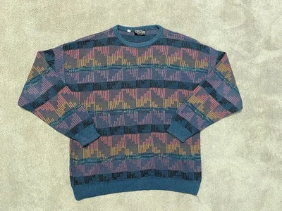 Vintage Structure Sweater Mens XL Lightweight Cotton Knit Geometric Multicolor - Image 1 of 4