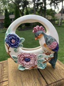 1950s Colorful Majolica Parrot Wall Pocket Vase Made In Occupied Japan - Picture 1 of 8