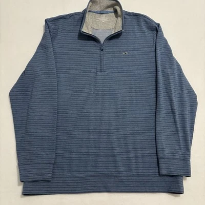 Pullover Vineyard Vines Performance para hombre XXL azul a rayas 1/4 cremallera logotipo de golf Foto 1 de 4