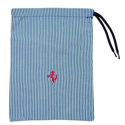 Ferrari Blue White Striped Cotton Drawstring Bag Prancing Horse Embroidered Logo - Image 1 of 4