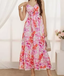 Grace Karin 2024 Summer Beach Dress - White Floral Maxi Dress Size S - Picture 1 of 4