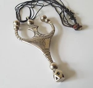 Vintage Agadez Kreuz - Tuareg Nordafrika Silber Anhänger & Schnur Halskette - Bild 1 von 6