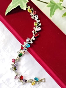 Pulsera de Plata 7" Multicolor Circonita cúbica Cristal Mujer Joyería + Caja de Regalo - Imagen 1 de 3