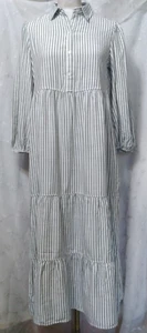 New MAX STUDIO Size Small Stripe Tiered Maxi Shirtdress POCKETS Olive/White - Picture 1 of 5