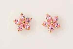 3Ct Pear Cut Simulated Pink Sapphire Flower Stud Earrings 14K Yellow Gold Plated