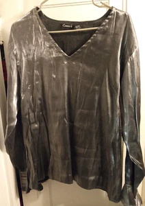 Cassee's Silver Rayon/Polyester Blend Big Shirt Bell Sleeves Size 2X - Picture 1 of 2