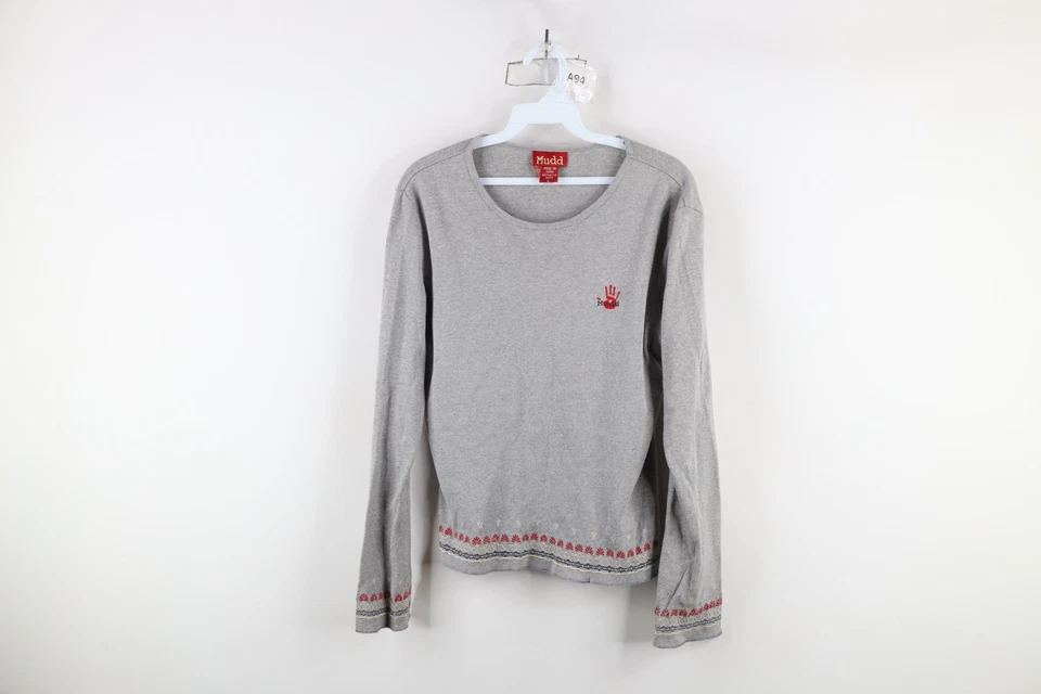 Camiseta térmica acanalada vintage años 90 Y2K Mudd para mujer babydoll grande flor gris Foto 1 de 4