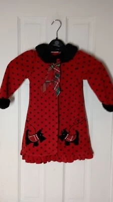 Abrigo BLUEBERi Boulevard Niñas Rojo Negro Piel Scotty Perro Ribete Chaqueta Talla 3T C2 Foto 1 de 4