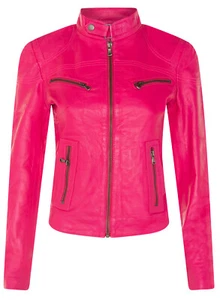 Femmes Cuir Veste Classique Motard Rose Véritable Cuir Femmes Slim Fit Veste - Picture 1 of 5