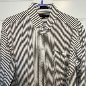 Facconable Mens Button Up Dress Shirt Size 15.5 R Brown Grey Pinstripe - Picture 1 of 6