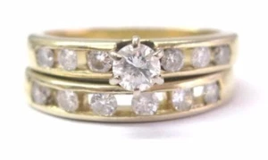 Natural Round Diamond Solitaire Channel Set Accents Yellow Gold Engagement Ring - Picture 1 of 5