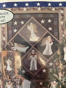 NOS VINTAGE CHRISTMAS ANGEL Handmade Quilt / Throw 50x 60 Stars Blue Plaid 1994 - Picture 1 of 4
