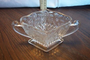 Indiana Glass Pineapple & Floral Pressed Glass Diamond Shape Sugar Bowl See Pics - Picture 1 of 4