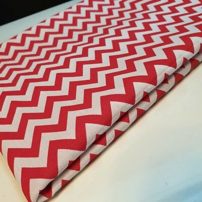 Red White Zig Zag Chevron Polycotton Material Costume Craft Dress Fabric 44" - Image 1 of 4
