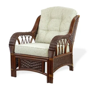 Natural Rattan Wicker Handmade Alexa Living Armchair Dark Walnut w/Cushion - Picture 1 of 9