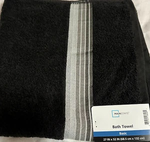 BATH TOWEL BETTER COTTON BALCK WTIH STRIPE BASIC 27 IN X 52 IN (68.5 cm x 132 CM - Picture 1 of 2
