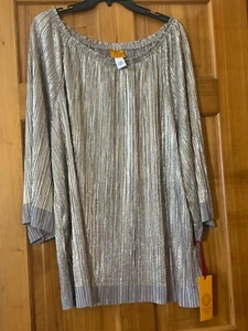 Ruby Road Blouse Shirt, Dressy, Crinkle Gold, Darker Trim, Women Plus 3X $68 NWT - Picture 1 of 6
