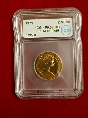 1971 2 peniques nuevos PRUEBA 68 RD primer año decimal CoiNS Reino Unido DG•REG•FD Isabel II Foto 1 de 2