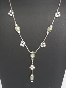 Collar de gota en Y estilo vintage 1928 cristales transparentes cabujones verdes - Imagen 1 de 8