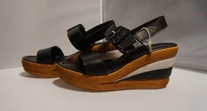 CINZIA SOFT - Genuine Leather Wedge Sandals for Women in Black Italy Size 8 - Picture 1 of 8