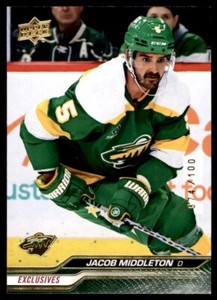 2023-24 UPPER DECK EXCLUSIVES PARALLEL JACOB MIDDLETON 074/100 MINNESOTA WILD