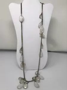 ANN TAYLOR LOFT Necklace Clear White Translucent Crystal Necklace Strand LONG - Picture 1 of 11
