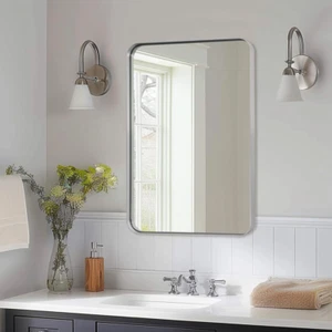 Brushed Nickel Bathroom Mirror, Silver Bathroom Vanity Wall Mounted Mirror, 30"X - Picture 1 of 8