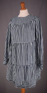 Ladies Whistles Navy Blue Gingham Check Tiered Trapeze Dress Size UK 12 - Picture 1 of 7
