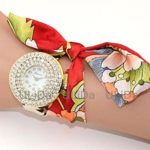 Color Cloth Wristbands Ribbon Curved Dial Women Numerals Quartz Bracelet Watches