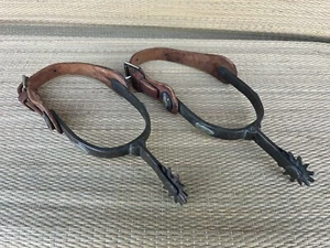 Vintage Spurs Cowboy Western Hand Forged Iron Matching Set leather straps - Picture 1 of 11