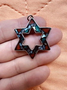 Magen David con incrustación multicolor - Colgante grande de plata de ley 925 hecho a mano de colección - Imagen 1 de 7