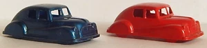 2 VINT PLASTIC CARS SEDANS RED BLUE CHARM TOYS 1940's - Picture 1 of 6