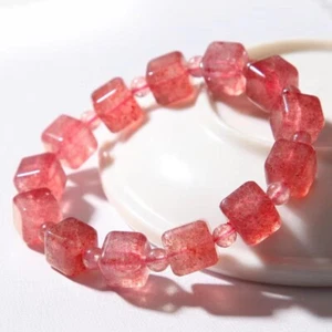 Bracciale Top Naturale Rosso Ghiaccio Fragola Cristallo Elastico Perline Tonde 10mm AAAA - Foto 1 di 5